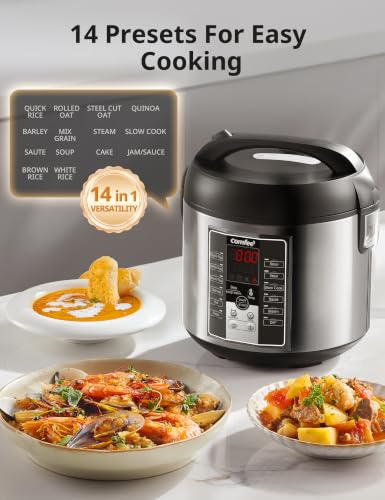 10-Cup Uncooked Rice Cooker with 6 Functions & Nonstick Pot - 14 Presets