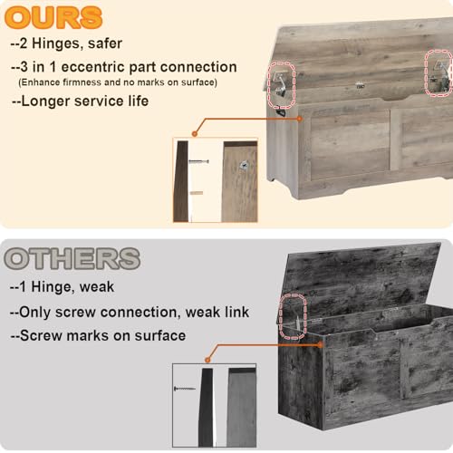 Grey Wooden Storage Chest with Lift Top - 39.4 Inch Toy & Blanket Storage Bench