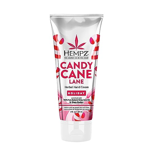 Hempz Limited Edition Candy Cane Lane Hand Cream Lotion (3 Oz) ? Mini Holiday Scented Travel Cream Skin Care for Women & Men, Made with Shea Butter for Combatting Dry Hands while Travelling