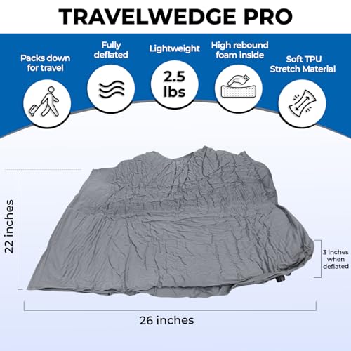 Self-Inflating Travel Bed Wedge Pillow - PRO 22 Inch Support for GERD & Reflux