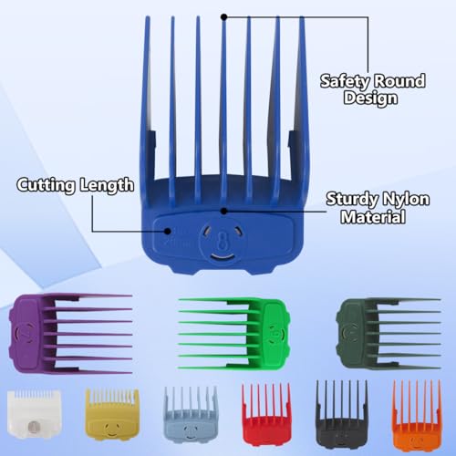 US! 10-Pack Magetic Clipper Guards Set for Baby*liss Pro FX870/ FX825 Series, Color Coded Clipper Guides Replacement - Length: 1/16" to 1"