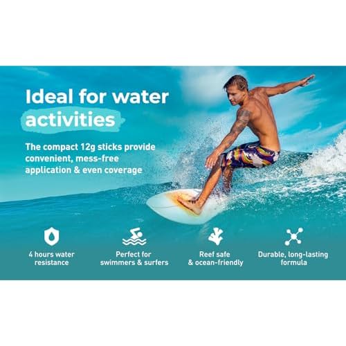 Sun Zapper Zinc Sunscreen Stick Beach 4-Pack SPF 50+ ? Mineral Sunscreen Sticks for Face, Water Resistant Zinc Sunblock for Kids and Family, Travel Size 12g (0.42 oz), Australian Made