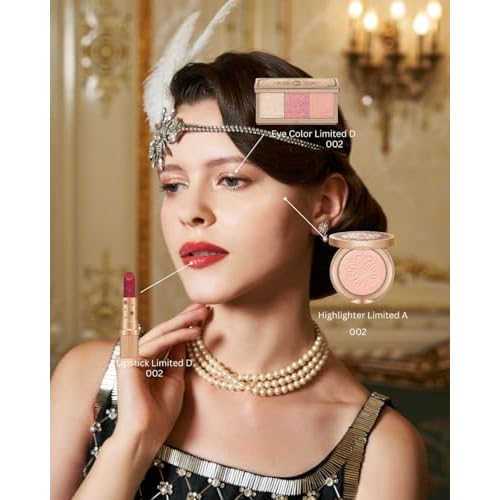 Paul & Joe Makeup Collection 002 Headpiece, Holiday Gift Set with Eyeshadow Trio - Rose Palette, Lipstick, Highlighter & Pouch, Inspired by 1920s Glamour