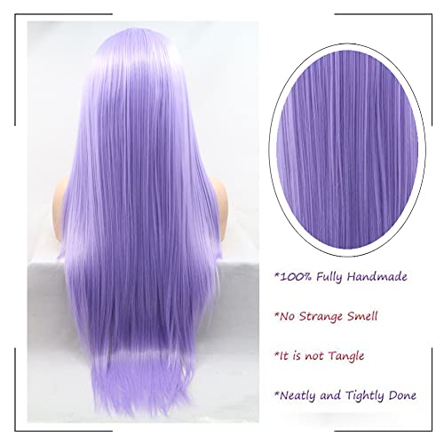 Long Lavender Purple Lace Front Wig 24 Inch Synthetic Heat-Resistant Daily Hair for Women - Variation of 24/Purple