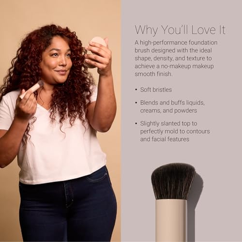 No Makeup Makeup Foundation Brush - Soft Slanted Kabuki for Liquid, Cream & Powder