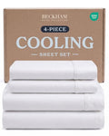 Queen Cooling Bed Sheet Set - White, 4-Piece for Hot Sleepers - Beckham Hotel Collection