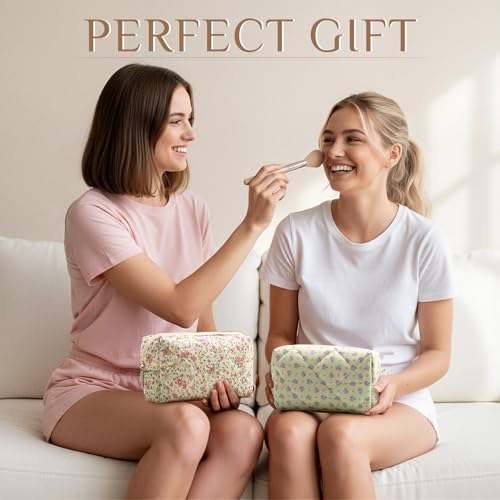 Paterr 6 Pcs Quilted Makeup Bag Bulk for Women Girls Birthday Valentine's Day Bridesmaid Gifts Cute Cotton Cosmetic Pouch Bow Floral Coquette Aesthetic Travel Toiletry Bag(Classic Style,Colorful)