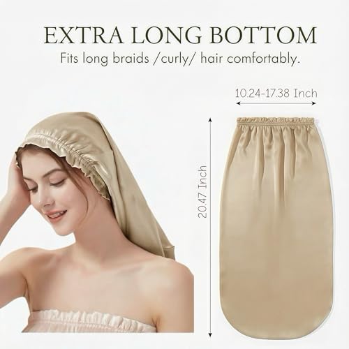 SereLune Mulberry Silk Adjustable Sleep Cap - Long Double Layer Bonnet for Hair, Blue