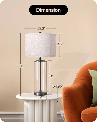 EDISHINE 23.6'' Glass Table Lamp Set of 2 - Black, DIY Refillable & Rotary Switch