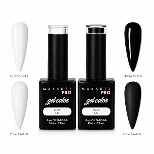Black and White Gel Nail Polish Set - High Pigment UV LED 15ml