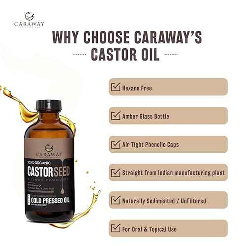 CARAWAY Cold Pressed Pure Castor Oil ? Indian Handmade | Therapeutic Grade | Edible | For Liver Detox, Hair Growth, Eyelashes, Skin, Constipation & Joint Pain | Glass Bottle ? 236ml