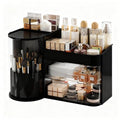 Makeup Organizer with Rotating,Large Bathroom Countertop Cosmetic Organizer with Brushes Holder,Skincare Storage Organizer,Ideal makeup holder for Skincare,Lipstick,etc (Light Luxury Black)
