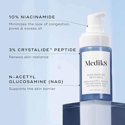 Medik8 Niacinamide Peptides - Serum for Face - Visibly Clear Skin, Smooth Texture and Reduce Pores - Hydrating Serum Balance Oil Production - 1 oz