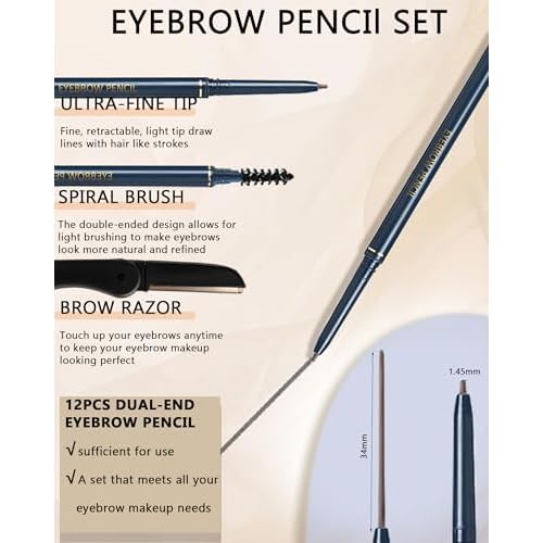 Microblading Eyebrow Pen, Eyebrow Pencils for Women Waterproof, 2-in-1 Hair Like Brow Pen with 4 Fork Tip and Precise Tip for Natural-Looking Brows, Last All Day-4PCS, Dark Brown