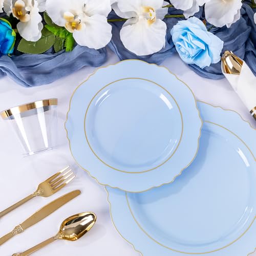 Light Blue Disposable Plastic Plates Set for Weddings & Parties - 350PCS