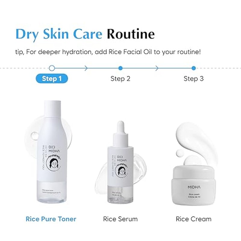 MIDHA Rice Pure Toner, 6.76fl.oz/200ml, Hydrating, Soothing, Fast-Absorbing Daily Toner ? Lightweight, Vegan, Alcohol-Free, Clean Beauty Skincare for Sensitive & Dry Skin