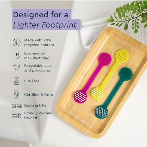 Tongue Cleaner 2-in-1 Scraper & Brush Set - Fuchsia, Midnight Blue & Yellow - BPA-Free Oral Care Tool