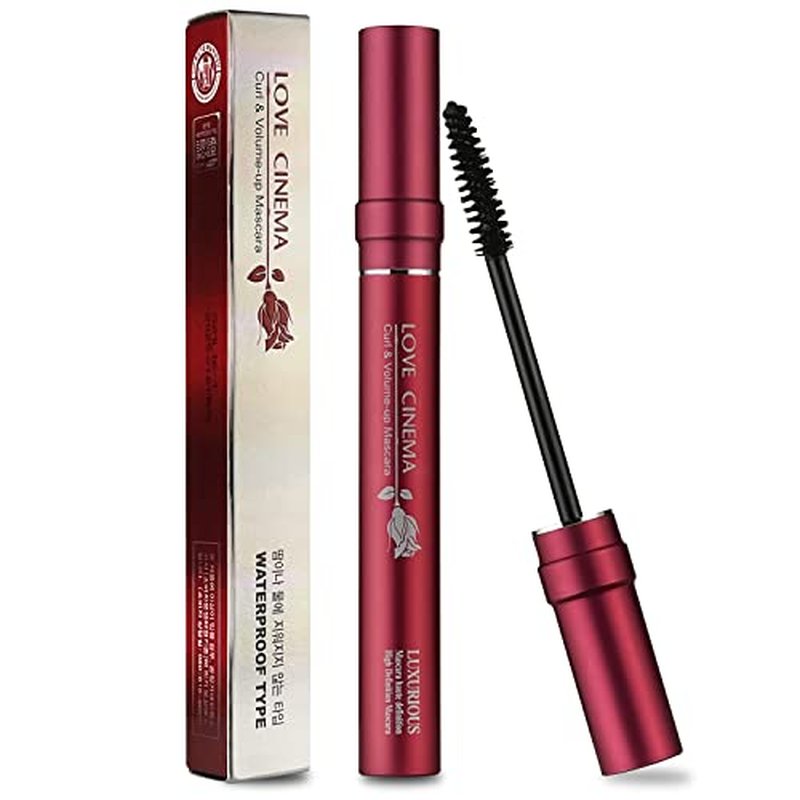 LOVE CINEMA Korean Mascara ? Curling & Voluminous Mascara, Waterproof, Smudge-Proof, Long-Lasting, No Clumping, No Flaking ? Black, 0.24 Fl Oz, K-Beauty [Made in Korea] (Red Package)