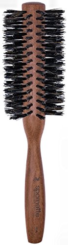 Large Round Boar Bristle Hair Brush for Styling and Volume - Wooden Handle, 2.25 Inch