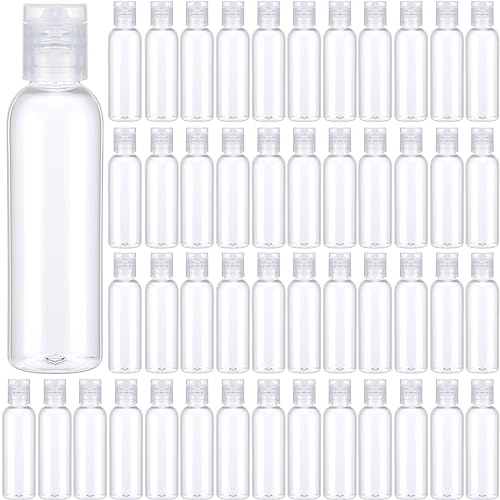 Zhehao 200 Pcs 2 oz Clear Plastic Empty Bottles Small Travel Size Bottles with Flip Cap Empty Transparent Dispenser Container for Liquids Toiletries Shampoo Lotion(Colorless Cap)