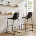 Sweetcrispy Set of 2 Black Faux Leather Bar Stools with Metal Legs - Counter Height
