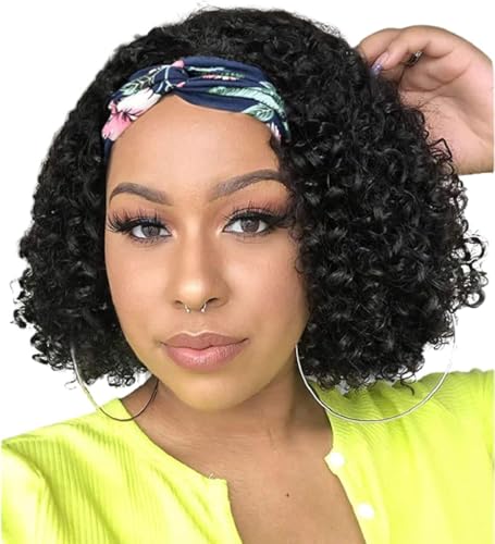 SENSAIRUITE 8 Inch Deep Wave Headband Wig Human Hair Glueless Curly Wigs for Black Women
