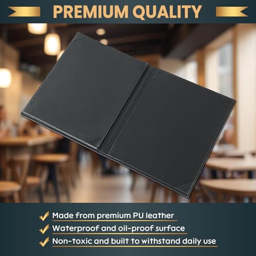 AMGSH 4 View Black Menu Covers 8.5 x 11 Inches - 10 Pack for Restaurants & Cafes
