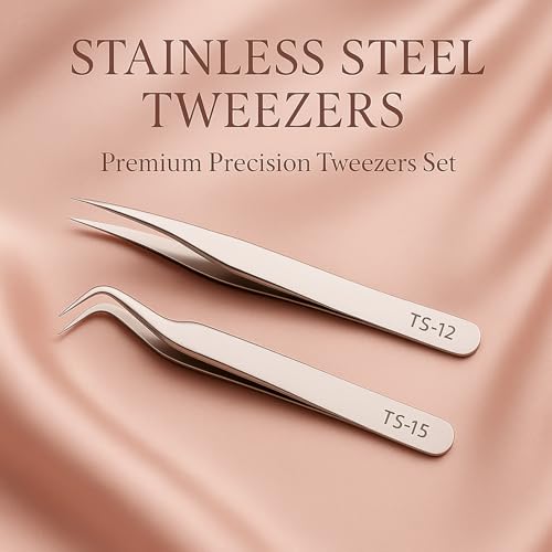 Silver Nail Art Tweezers Set ? Precision Tweezers for Nail Stickers, Rhinestones, Charms, & Decals ? Essential Nail Art Tools for Nail Designers ? Elegant Nail Sticker Tweezers for Gel Nails