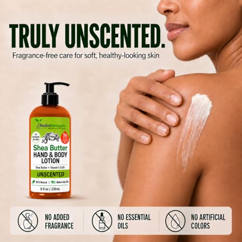 Unscented Shea Butter Lotion for Dry Skin - 8oz Fragrance Free - RaGaNaturals