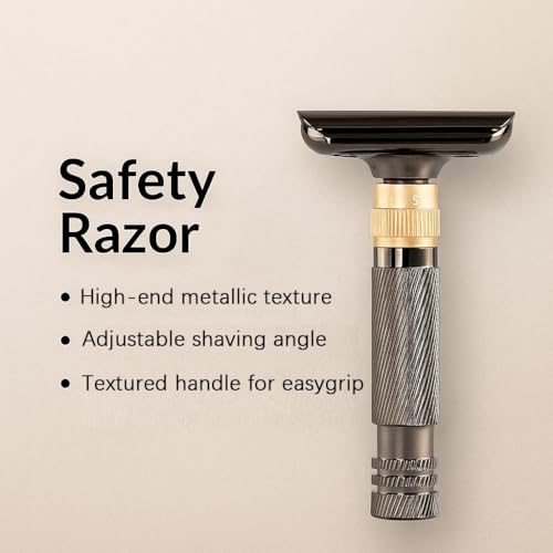 Luxurious and beautifully adjustable safety razor£¬best razors for men£¬with 10 platinum-plated razor blades, 1 blade razors reusable smooth close shave (Black + Base)