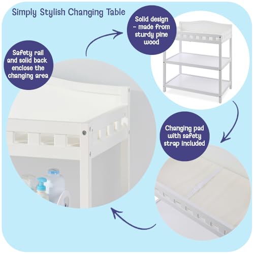 Baby Changing Table with Pad & Storage Shelves - White Nursery Furniture