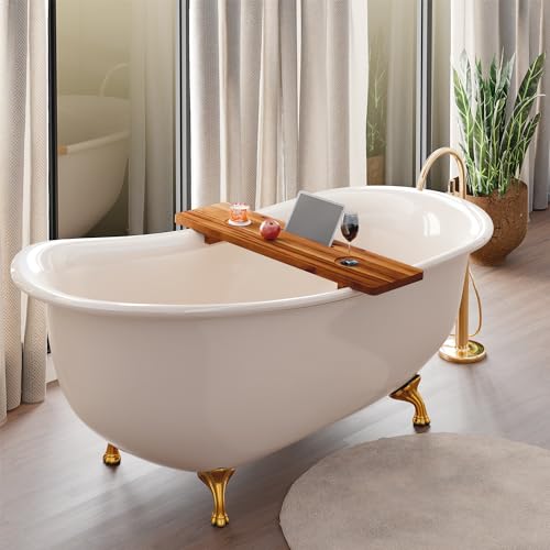 Tinamo Acacia Bathtub Caddy Tray Table | 35x9 Inch Large Bath Tub Wooden | Anti-Tipping, Sustainable Tub Tray for Bath tub | Bath-tub Accessories Holders for Bath-tub (Acacia, 35" x 9" x 2.5")