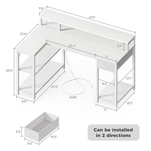 Reversible L-Shaped Gaming & Office Desk with LED Lights, Monitor Stand & Storage
