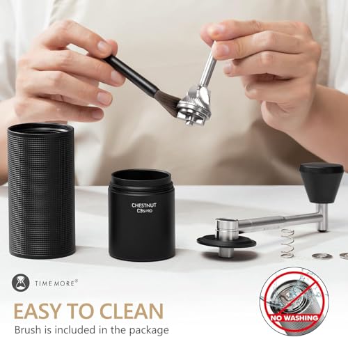 Manual Coffee Grinder with Foldable Handle, Adjustable Burr, Compact & Portable - Black - C3S Pro