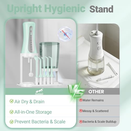 350ML Water Flosser with Drainage Stand - Green, IPX7 Waterproof, 5 Modes