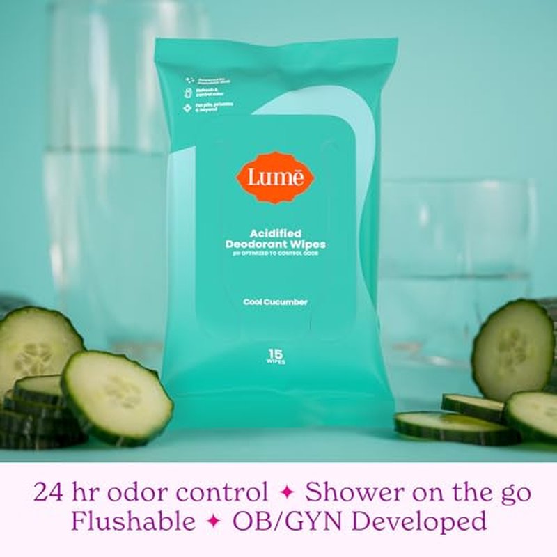 Mando Deodorant Wipes and Lume Acidified Deodorant Wipes (Cool Cucumber) - Aluminum Free, Baking Soda Free, Skin Safe, Skin Loving - 15 Count (Pack of 6)