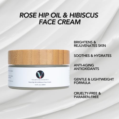I RoseHip Oil and Hibiscus Face Cream I Non-greasy Hydration for all skin types I Balance, Brighten and Smooth your Skin I Non-Pore Clogging, Anti-Acne and Anti-Aging.