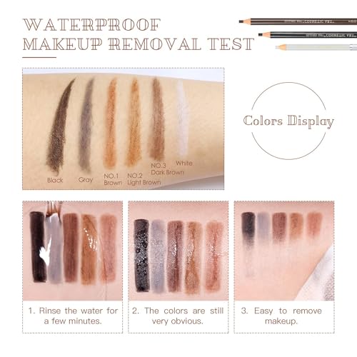 Waterproof Eye-Brow Pen-cil Set, Pull Cord Peel-off Eyebrow Pencil Microblading Pen Supplies Kit, White Eye-Liner Pencil and Eyebrows Tool Tattoo Makeup For Marking (5+1 Dark Brown)