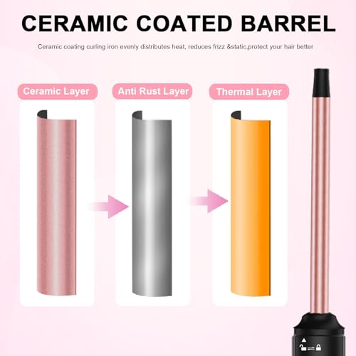 12MM Ceramic Tiny Curling Wand - 1/2 Inch Curling Iron for Short & Long Hair, Dual Voltage, Heat Protective Glove Included