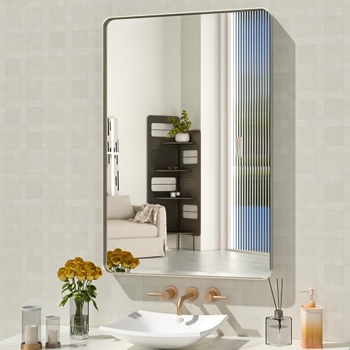 Bathroom Vanity Mirror 24x36 Inch Brushed Nickel Wall Mirror - Modern Rectangle