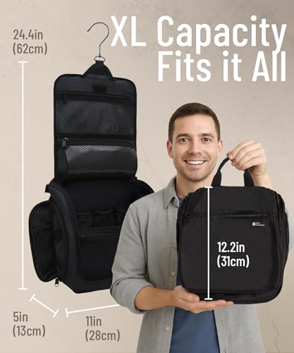 D&D Wanderlust Hanging Travel Toiletry Bag for Women & Men, Large, Black