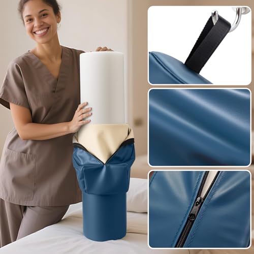Noverlife 3/4 Round Massage Bolster, 26x6x6 inch Leg Bolster for Massage Table with Strap Handle PU Leather Bolster Pillow for Legs, Physical Therapy Bolsters Under Back Knee Ankles Pain Relief - Blue