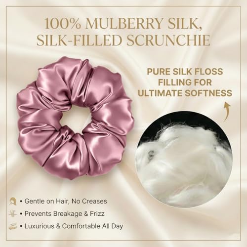 Oversized Mulberry Silk Pillow Scrunchie Air - Dusty Rose, 1Pc - No Crease Hair Tie