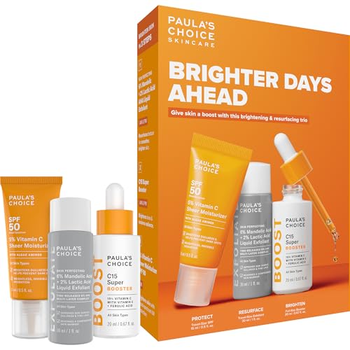 Paula's Choice Vitamin C15 Super Booster 15% Face Serum - Kit with SPF 50 Sunscreen & Exfoliant