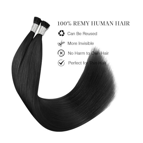 Hair Extensions I Tip Fusion 18 Inch Jet Black #1 - Remy Human Hair