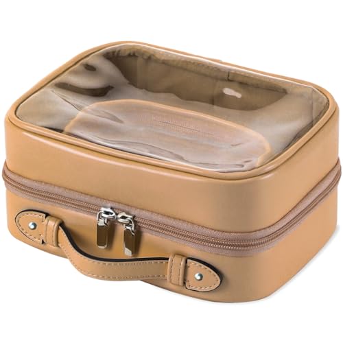 Veki TSA Approved Small Coffee Makeup Bag - Double Layer Clear Toiletry Organizer