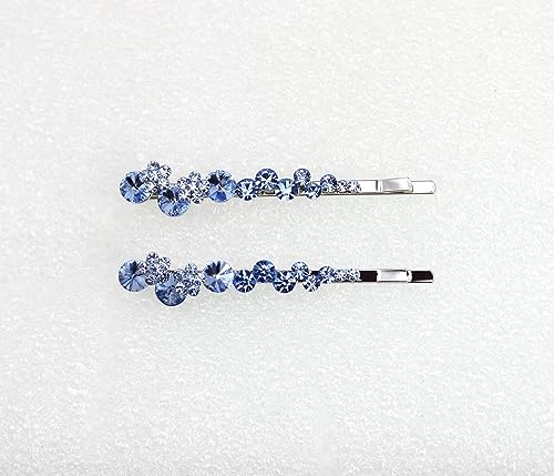Light Blue Floral Hair Clips Pins - Set of 2 Rhinestone Hair Jewelry