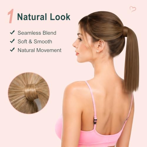 Easyouth Blonde Ponytail Extension 12 Inch Human Hair Golden Highlighted - Variation #16P24