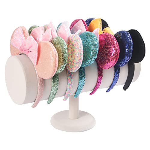 Beige Velvet Headband Holder Organizer for Hair Bands and Ear Jewelry Display - 5 Inch Diameter