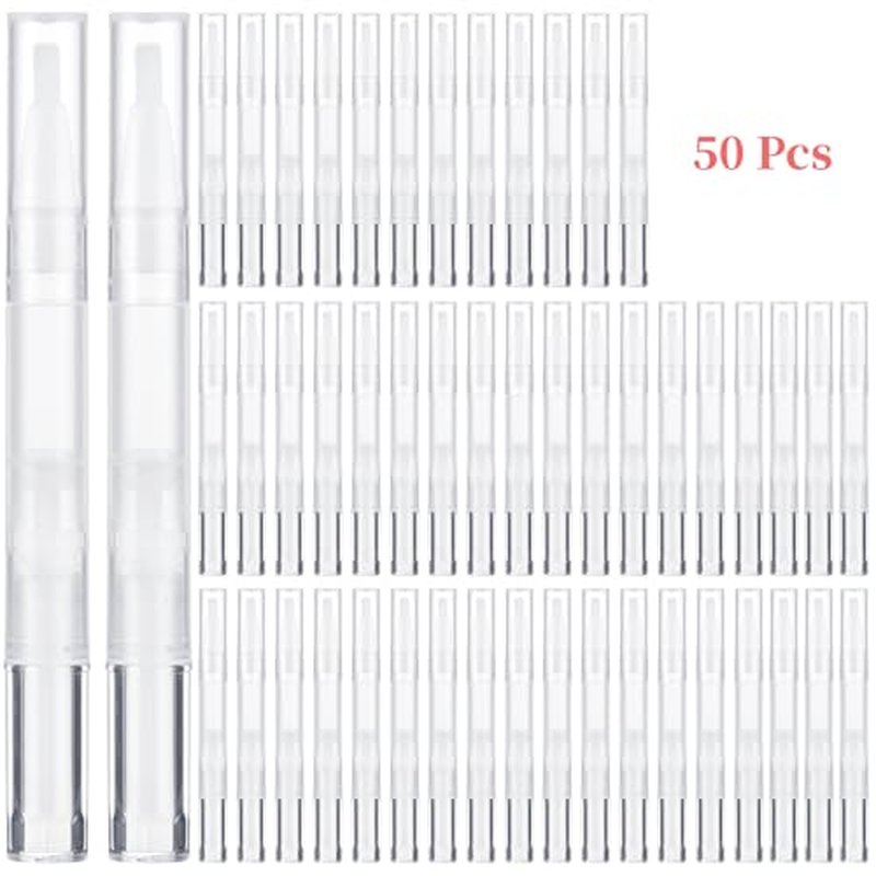 50 Pack Empty Cuticle Oil Pen 3ml Refillable Transparent Twist Pens, Empty Nail Oil Pen with Brush Tip, Eyelash Growth Liquid Tube, Cosmetic Lip Gloss Container for Applicators